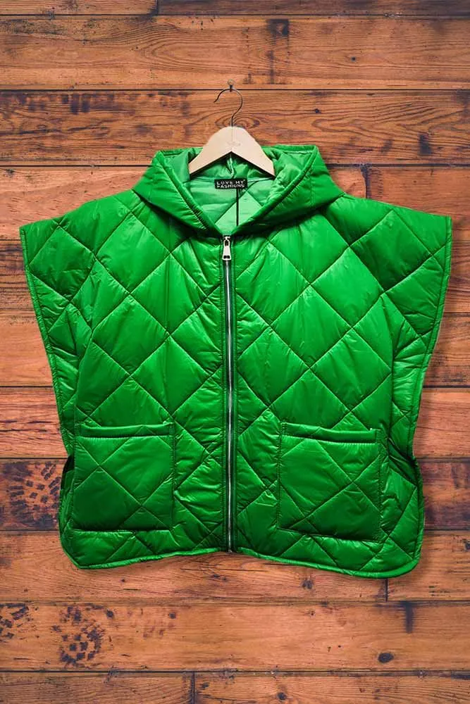 Women Square Quilted Hoodied Gilet