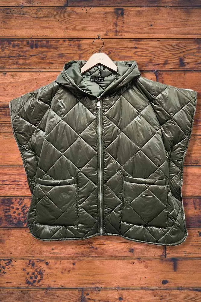 Women Square Quilted Hoodied Gilet