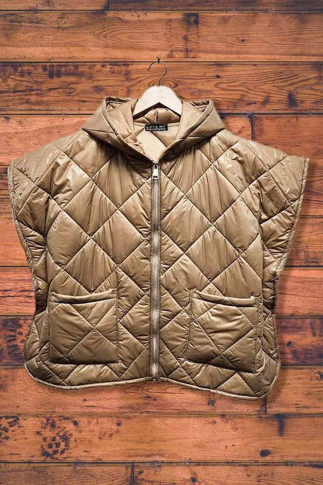 Women Square Quilted Hoodied Gilet