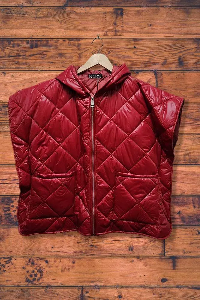 Women Square Quilted Hoodied Gilet