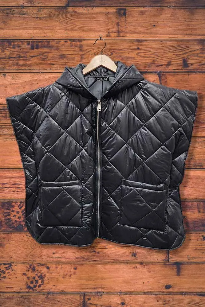 Women Square Quilted Hoodied Gilet