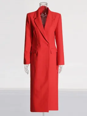 Women's Classic Red Tailored Long Coat