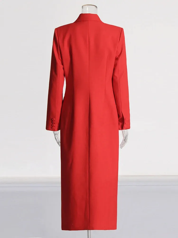 Women's Classic Red Tailored Long Coat