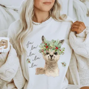 Women's Fa La La La Llama Crewneck Sweatshirt Cute Warm and Cozy Gildan® Pullover Watercolor Llama Christmas or Winter Shirt