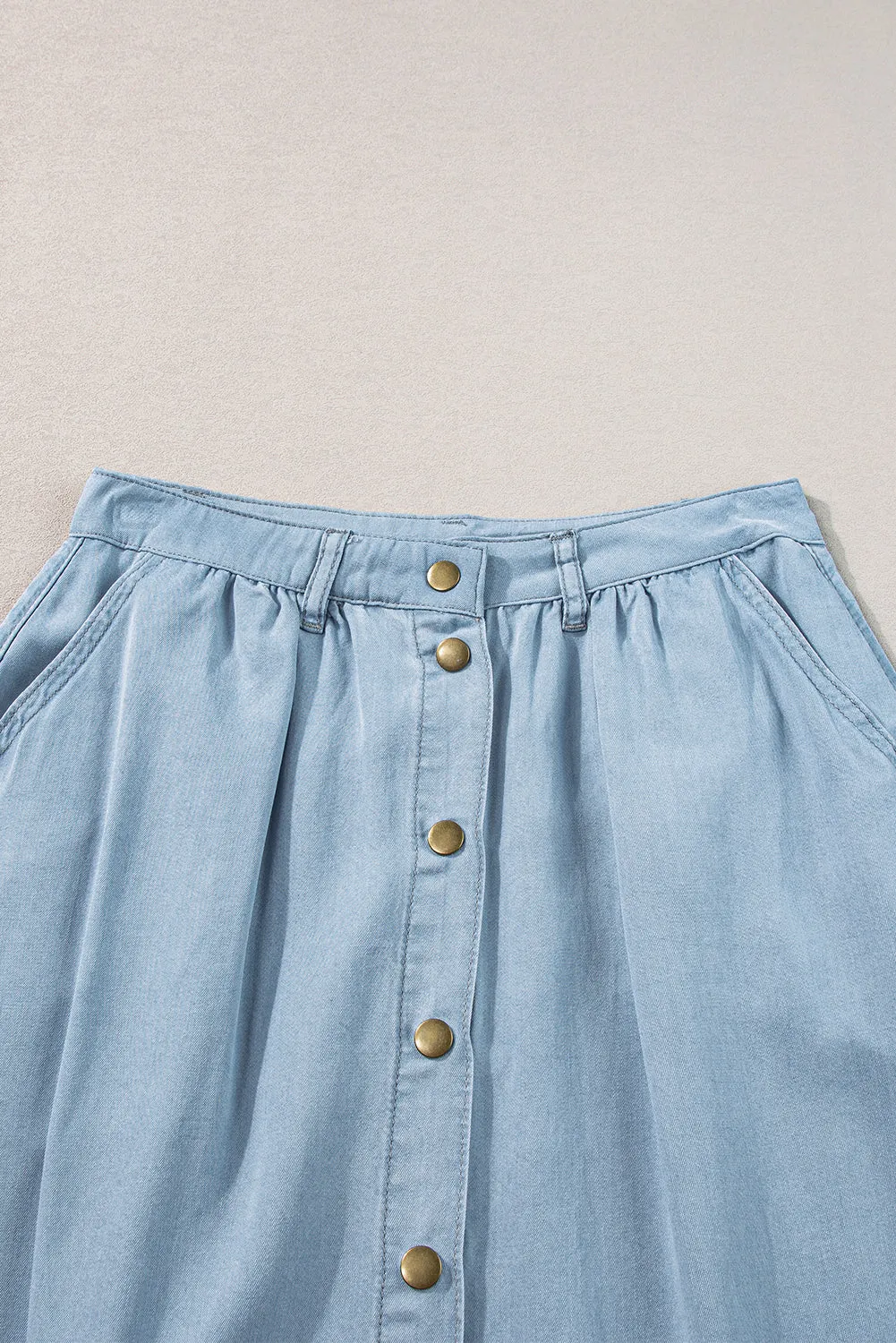 Womens  Fully Buttoned Long Denim Skirt