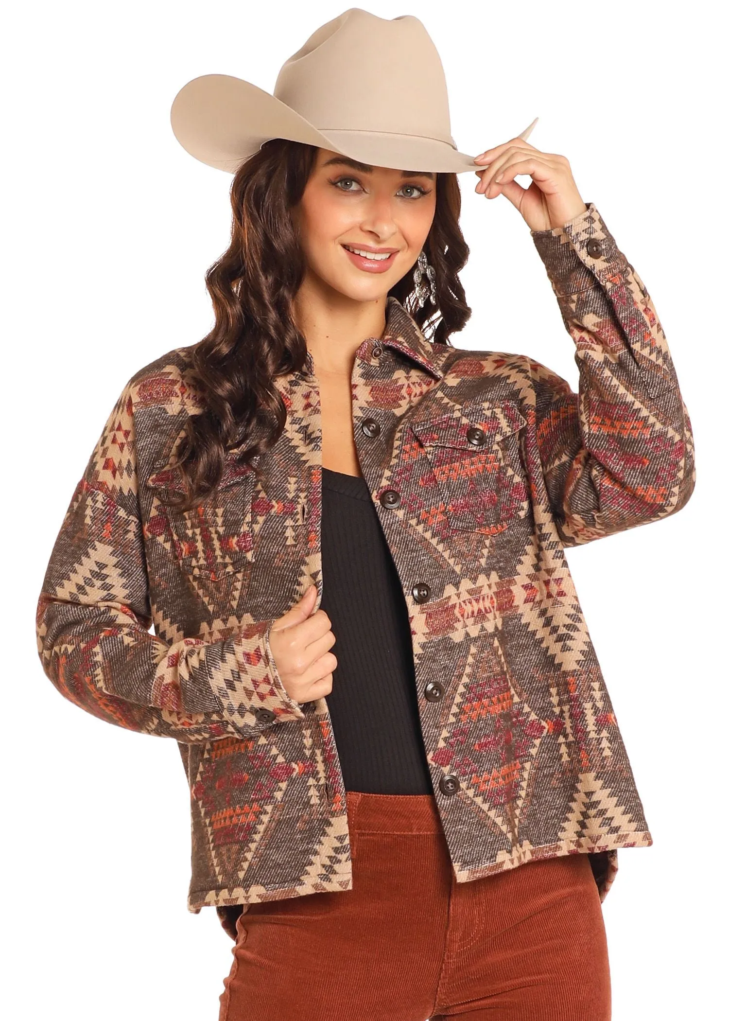 Women's Rock & Roll Dark Brown Aztec Shacket